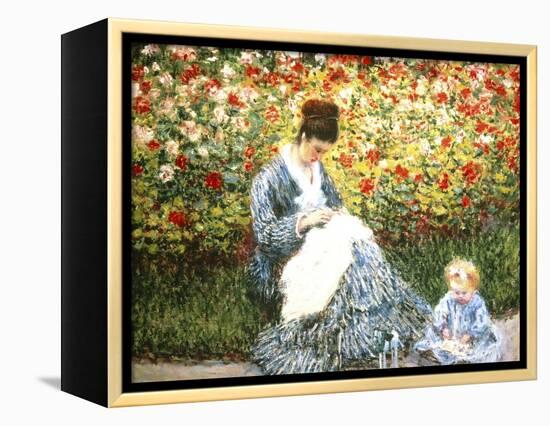 Madame Monet and Child in a Garden-Claude Monet-Framed Premier Image Canvas