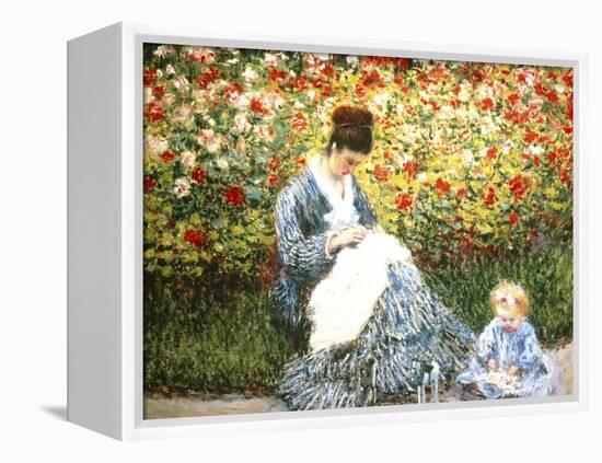 Madame Monet and Child in a Garden-Claude Monet-Framed Premier Image Canvas