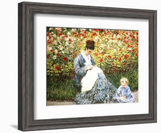 Madame Monet and Child in a Garden-Claude Monet-Framed Giclee Print