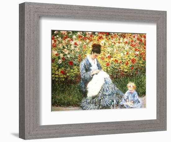 Madame Monet and Child in a Garden-Claude Monet-Framed Giclee Print