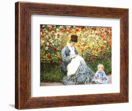 Madame Monet and Child in a Garden-Claude Monet-Framed Giclee Print