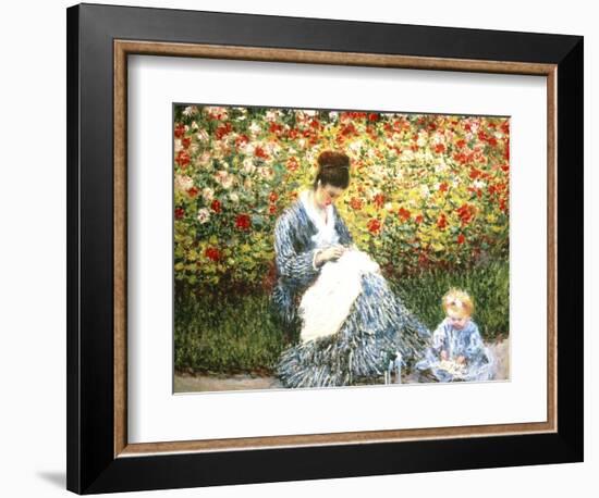 Madame Monet and Child in a Garden-Claude Monet-Framed Giclee Print