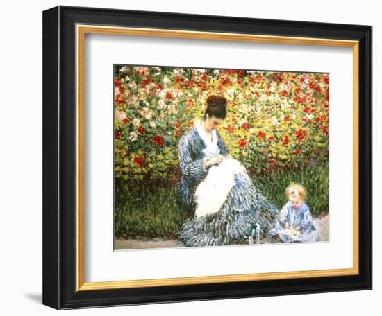 Madame Monet and Child in a Garden-Claude Monet-Framed Giclee Print