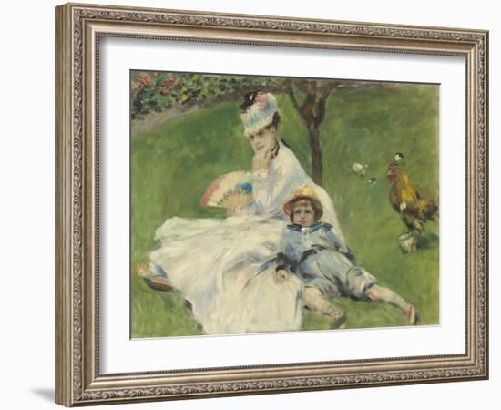 Madame Monet and Her Son, 1874-Pierre-Auguste Renoir-Framed Art Print