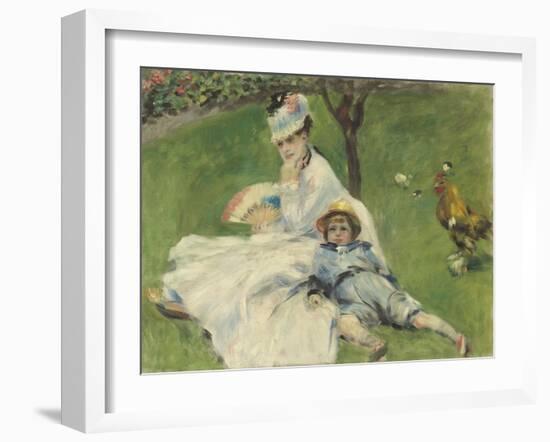 Madame Monet and Her Son, 1874-Pierre-Auguste Renoir-Framed Art Print