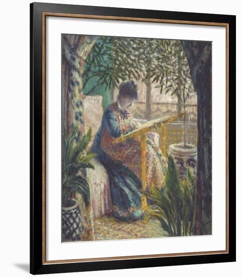 Madame Monet Embroidering, 1875-Claude Monet-Framed Art Print