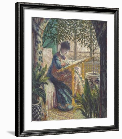 Madame Monet Embroidering, 1875-Claude Monet-Framed Art Print