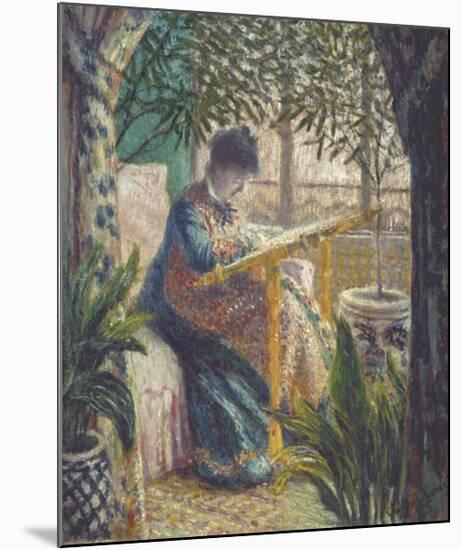 Madame Monet Embroidering, 1875-Claude Monet-Mounted Art Print