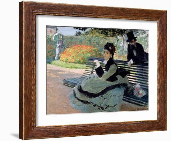 Madame Monet on a Garden Bench-Claude Monet-Framed Giclee Print