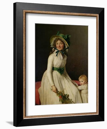 Madame Pierre Seriziat (Nee Emilie Pecoul) with Her Son, Emile (B.1793) 1795-Jacques-Louis David-Framed Giclee Print