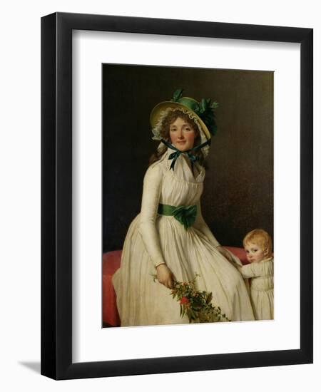 Madame Pierre Seriziat (Nee Emilie Pecoul) with Her Son, Emile (B.1793) 1795-Jacques-Louis David-Framed Giclee Print