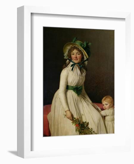 Madame Pierre Seriziat (Nee Emilie Pecoul) with Her Son, Emile (B.1793) 1795-Jacques-Louis David-Framed Giclee Print