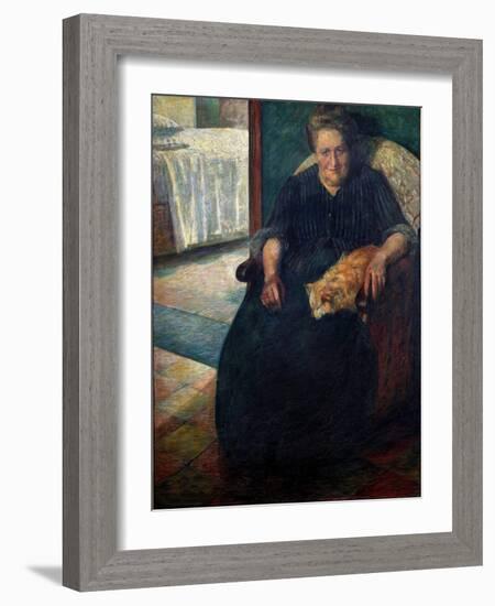 Madame Virginie. Portrait of a Corpulent Woman, Sitting, Her Cat on Her Knees. 1905 (Painting)-Umberto Boccioni-Framed Giclee Print