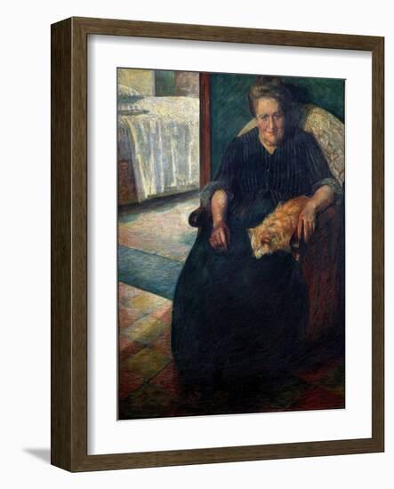 Madame Virginie. Portrait of a Corpulent Woman, Sitting, Her Cat on Her Knees. 1905 (Painting)-Umberto Boccioni-Framed Giclee Print