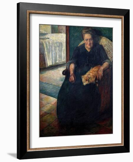 Madame Virginie. Portrait of a Corpulent Woman, Sitting, Her Cat on Her Knees. 1905 (Painting)-Umberto Boccioni-Framed Giclee Print