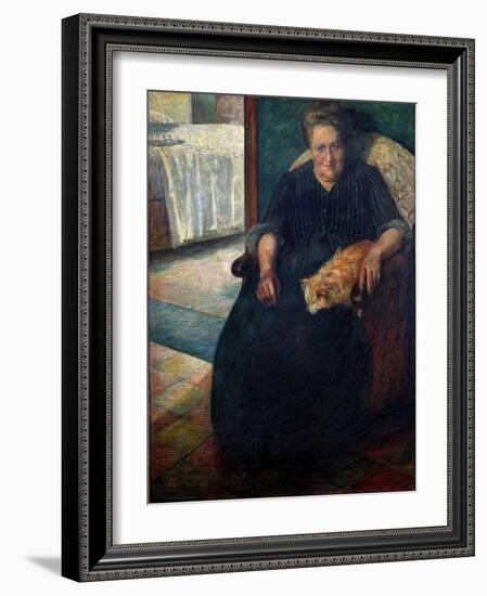 Madame Virginie. Portrait of a Corpulent Woman, Sitting, Her Cat on Her Knees. 1905 (Painting)-Umberto Boccioni-Framed Giclee Print