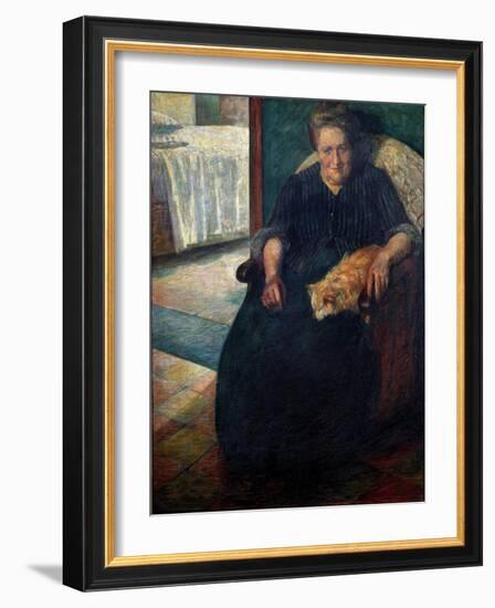 Madame Virginie. Portrait of a Corpulent Woman, Sitting, Her Cat on Her Knees. 1905 (Painting)-Umberto Boccioni-Framed Giclee Print