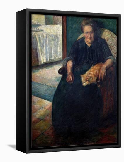 Madame Virginie. Portrait of a Corpulent Woman, Sitting, Her Cat on Her Knees. 1905 (Painting)-Umberto Boccioni-Framed Premier Image Canvas