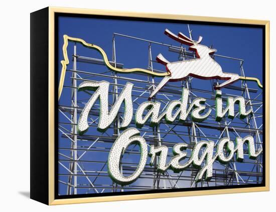 Made in Oregon Sign in Old Town District of Portland, Oregon, United States of America-Richard Cummins-Framed Premier Image Canvas