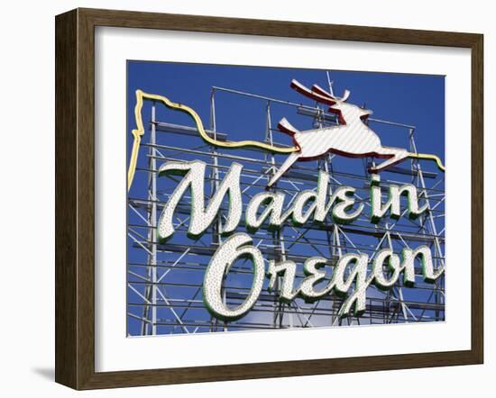 Made in Oregon Sign in Old Town District of Portland, Oregon, United States of America-Richard Cummins-Framed Photographic Print