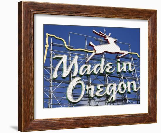 Made in Oregon Sign in Old Town District of Portland, Oregon, United States of America-Richard Cummins-Framed Photographic Print