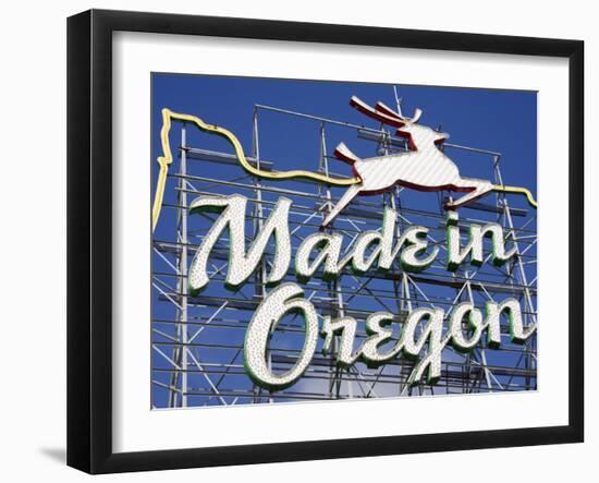 Made in Oregon Sign in Old Town District of Portland, Oregon, United States of America-Richard Cummins-Framed Photographic Print