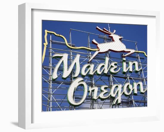 Made in Oregon Sign in Old Town District of Portland, Oregon, United States of America-Richard Cummins-Framed Photographic Print