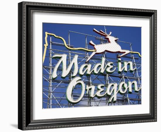 Made in Oregon Sign in Old Town District of Portland, Oregon, United States of America-Richard Cummins-Framed Photographic Print