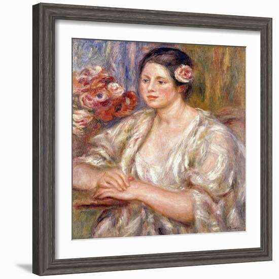 Madeleine in a White Blouse and Bouquet of Flowers, C.1915-1919-Pierre-Auguste Renoir-Framed Giclee Print