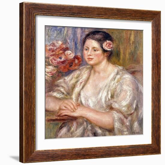 Madeleine in a White Blouse and Bouquet of Flowers, C.1915-1919-Pierre-Auguste Renoir-Framed Giclee Print