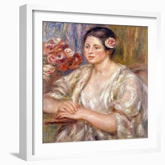 Madeleine in a White Blouse and Bouquet of Flowers, C.1915-1919-Pierre-Auguste Renoir-Framed Giclee Print