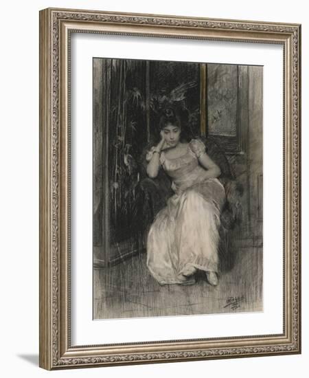 Mademoiselle De Clermont-Tonnerre, 1865 (Black Chalk & W/C over Graphite on Wove Paper)-Alfred Emile Stevens-Framed Giclee Print