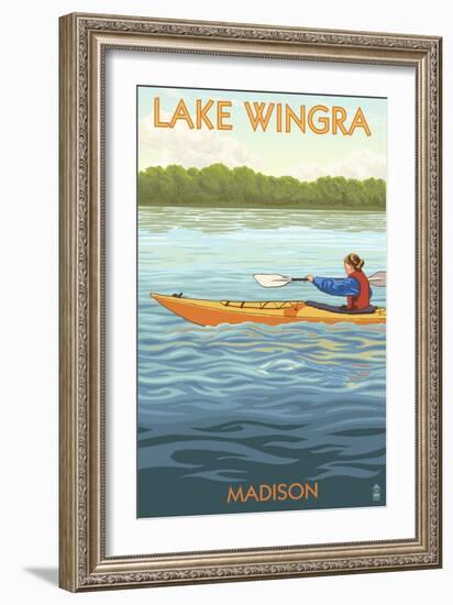 Madison, Wisconsin -Lake Wingra - Kayaker-Lantern Press-Framed Art Print