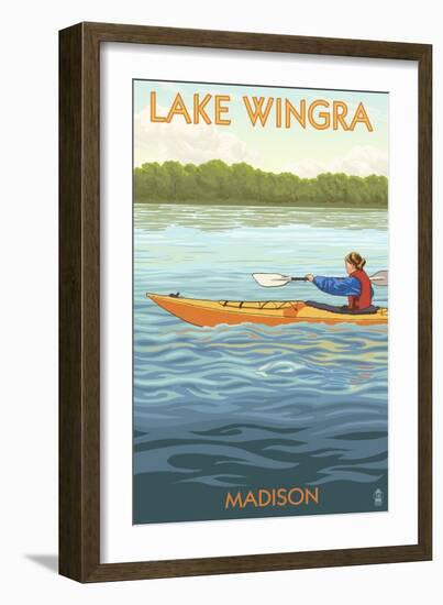 Madison, Wisconsin -Lake Wingra - Kayaker-Lantern Press-Framed Art Print