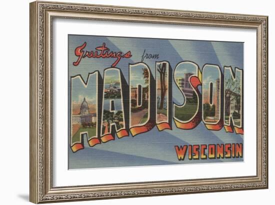 Madison, Wisconsin - Large Letter Scenes-Lantern Press-Framed Art Print