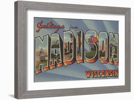 Madison, Wisconsin - Large Letter Scenes-Lantern Press-Framed Art Print