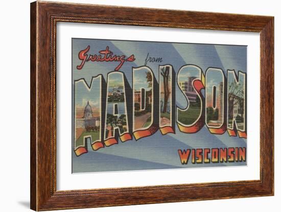 Madison, Wisconsin - Large Letter Scenes-Lantern Press-Framed Art Print