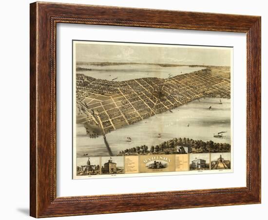 Madison, Wisconsin - Panoramic Map-Lantern Press-Framed Art Print