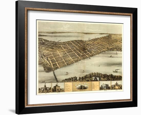 Madison, Wisconsin - Panoramic Map-Lantern Press-Framed Art Print