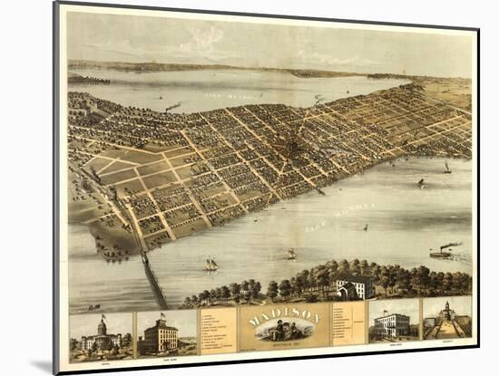 Madison, Wisconsin - Panoramic Map-Lantern Press-Mounted Art Print