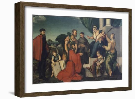 Madonna Adored by Podesta of Bassano Marco Soranzo-Jacopo Bassano-Framed Giclee Print