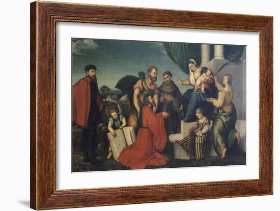 Madonna Adored by Podesta of Bassano Marco Soranzo-Jacopo Bassano-Framed Giclee Print