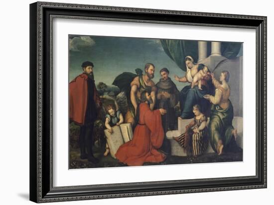 Madonna Adored by Podesta of Bassano Marco Soranzo-Jacopo Bassano-Framed Giclee Print