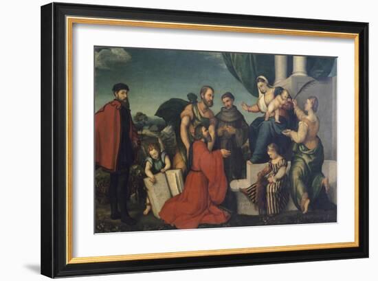 Madonna Adored by Podesta of Bassano Marco Soranzo-Jacopo Bassano-Framed Giclee Print