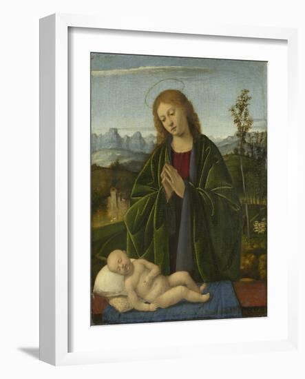 Madonna Adoring the Child, C.1520-Marco Basaiti-Framed Giclee Print