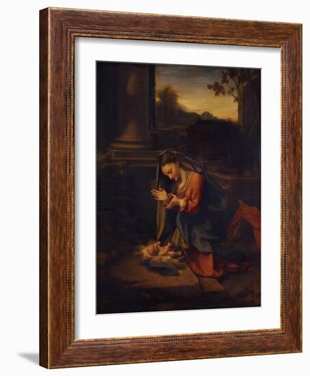 Madonna Adoring the Child, C. 1525-Correggio-Framed Giclee Print