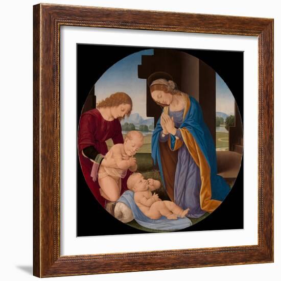 Madonna Adoring the Child with the Infant Saint John the Baptist and an Angel, c.1492-Lorenzo di Credi-Framed Giclee Print