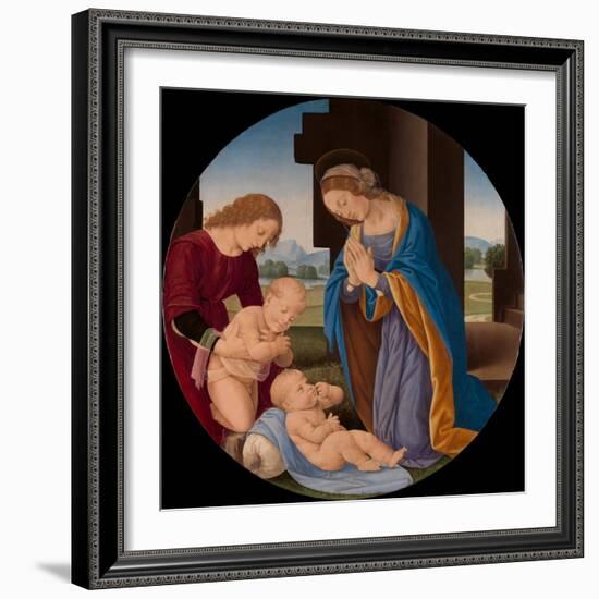 Madonna Adoring the Child with the Infant Saint John the Baptist and an Angel, c.1492-Lorenzo di Credi-Framed Giclee Print