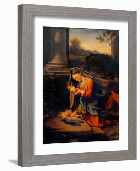 Madonna Adoring the Child-Correggio-Framed Art Print