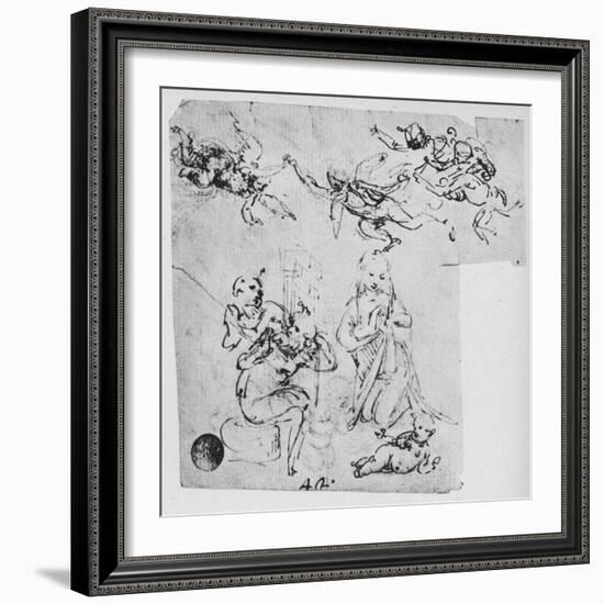'Madonna Adoring the Infant Christ and Other Figures', c1480 (1945)-Leonardo Da Vinci-Framed Giclee Print